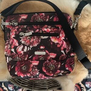 Baggallini Black and Pink Floral Crossbody Bag